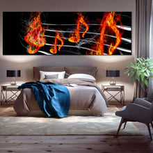 Load image into Gallery viewer, musical notes canvas wall art black abstract music 1 piece canvas artwork red burning music canvas print For Bedroom
