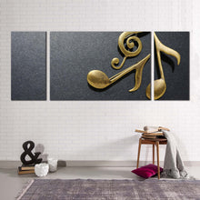 Load image into Gallery viewer, musical notes canvas wall art gold elegant music notes 3 piece canvas set grey abstract harmony canvas print
