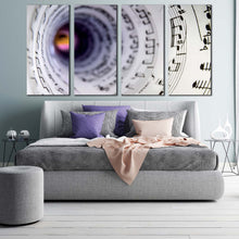 Load image into Gallery viewer, musical notes canvas wall art white music notes tunnel 4 piece canvas print abstract black music note swirl canvas set For Your Bedroom
