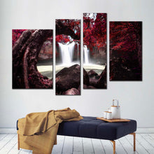 Load image into Gallery viewer, national  park  canvas  print  thailand  red  tree  scenery  waterfall  4  piece  canvas  wall  art  white  haew  suwat  waterfall  nature  canvas  set For Living Room
