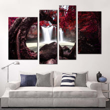 Load image into Gallery viewer, national park canvas print thailand red tree scenery waterfall 4 piece canvas wall art white haew suwat waterfall nature canvas set
