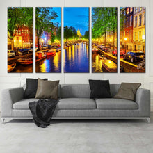 Load image into Gallery viewer, netherlands amsterdam canal city lights reflection at Dusk canvas artwork For Living Room
