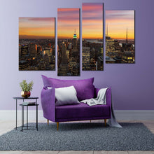 Load image into Gallery viewer, new york canvas wall art beautiful grey midtown manhattan skyline canvas print yellow sky nyc cityscape 4 piece multiple canvas for living room
