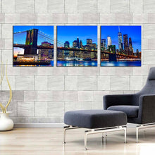 Load image into Gallery viewer, new  york  canvas  wall  art  blue  sky  manhattan  cityscape  3  piece  canvas  set  black  brooklyn  bridge  triptych  canvas  print In Living Room
