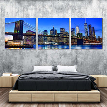 Load image into Gallery viewer, new  york  canvas  wall  art  blue  sky  manhattan  cityscape  3  piece  canvas  set  black  brooklyn  bridge  triptych  canvas  print For Bedroom
