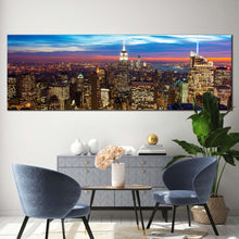 Load image into Gallery viewer, new york canvas wall art blue sky midtown manhattan cityscape 1 piece canvas brown nyc at evening canvas print In Living Room
