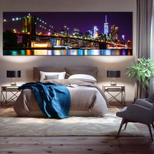 Load image into Gallery viewer, new york canvas wall art brooklyn bridge at purple sky 1 piece canvas print colorful manhattan cityscape canvas artwork For Bedroom
