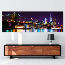 Load image into Gallery viewer, new york canvas wall art brooklyn bridge at purple sky 1 piece canvas print colorful manhattan cityscape canvas artwork For Living Room
