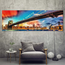 Load image into Gallery viewer, new york canvas wall art brooklyn bridge blue red sky 1 piece canvas artwork manhattan bridge canvas print For Living Room
