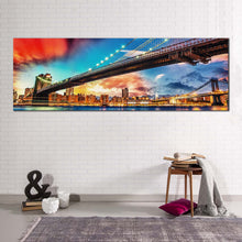 Load image into Gallery viewer, new york canvas wall art brooklyn bridge blue red sky 1 piece canvas artwork manhattan bridge canvas print In Living Room
