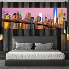 Load image into Gallery viewer, new york canvas wall art pink sky downtown manhattan 1 piece canvas artwork brown brooklyn bridge canvas print nyc freedom tower wide canvas For Bedroom
