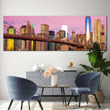 Load image into Gallery viewer, new york canvas wall art pink sky downtown manhattan 1 piece canvas artwork brown brooklyn bridge canvas print nyc freedom tower wide canvas For Living Room
