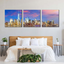 Load image into Gallery viewer, new  york  canvas  wall  art  yellow  manhattan  skyline  3  piece  canvas  blue  sky  downtown  manhattan  canvas  print  nyc  river  reflection  cityscape  multiple  canvas For Bedroom
