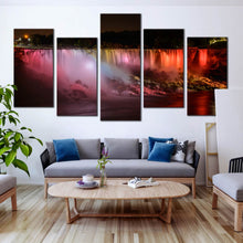 Load image into Gallery viewer, niagara waterfall night lights 5 panel wall art In Living Room
