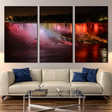 Load image into Gallery viewer, niagara waterfall night lights triptych wall art In Living Room
