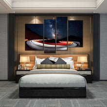 Load image into Gallery viewer, night sky black canvas wall art of cars light trails 4 piece canvas print
