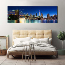 Load image into Gallery viewer, nyc  cityscape  canvas  wall  art  manhattan  blue  sky  brooklyn  bridge  canvas  print  black  new  york  skyline  1  piece  canvas  artwork For Bedroom
