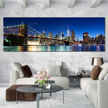 Load image into Gallery viewer, nyc  cityscape  canvas  wall  art  manhattan  blue  sky  brooklyn  bridge  canvas  print  black  new  york  skyline  1  piece  canvas  artwork For Living Room
