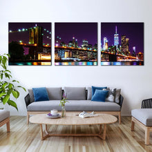 Load image into Gallery viewer, nyc  manhattan  canvas  wall  art  colorful  new  york  cityscape  multiple  canvas  brooklyn  bridge  at  night  3  piece  canvas  print For Living Room
