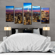 Load image into Gallery viewer, nyc skyline canvas print brown midtown manhattan multiple canvas blue sky city aerial view 5 piece canvas empire state building canvas wall art For Your Bedroom
