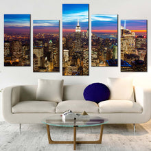 Load image into Gallery viewer, nyc skyline canvas print brown midtown manhattan multiple canvas blue sky city aerial view 5 piece canvas empire state building canvas wall art For Living room
