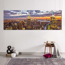 Load image into Gallery viewer, nyc  skyline  canvas  wall  art  yellow  new  york  city  panoramic  canvas  print  grey  manhattan  dramatic  skies  wide  canvas For Living Room
