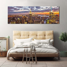 Load image into Gallery viewer, nyc  skyline  canvas  wall  art  yellow  new  york  city  panoramic  canvas  print  grey  manhattan  dramatic  skies  wide  canvas For Bedroom
