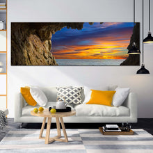 Load image into Gallery viewer, ocean  arches  canvas  wall  art  brown  cave  ocean  view  1  piece  canvas  artwork  dramatic  orange  blue  sky  ocean  canvas  print For Living Room
