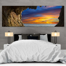 Load image into Gallery viewer, ocean  arches  canvas  wall  art  brown  cave  ocean  view  1  piece  canvas  artwork  dramatic  orange  blue  sky  ocean  canvas  print For Bedroom
