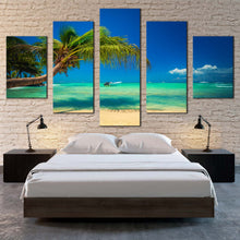 Load image into Gallery viewer, ocean beach canvas print dominican republic blue ocean sky 5 piece canvas wall art punta cana sea green ocean multi canvas artwork For Bedroom
