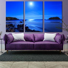 Load image into Gallery viewer, ocean beach canvas print green brown ocean mountain 3 piece canvas set blue sky ocean rocks canvas print In Living Room
