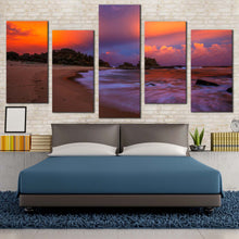 Load image into Gallery viewer, ocean beach canvas print orange blue sky ocean 5 piece canvas wall art brown wellington beach seascape multi canvas For Your Bedroom
