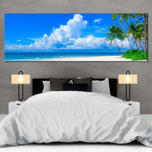 Load image into Gallery viewer, ocean  beach  canvas  wall  art  blue  cloudy  ocean  sky  panoramic  canvas  print  green  trees  ocean  canvas  artwork For Bedroom
