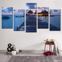 Load image into Gallery viewer, ocean beach canvas wall art blue sky kani island ocean beach canvas print maldives beach resort 5 piece multiple canvas For Living Room
