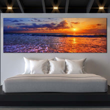 Load image into Gallery viewer, ocean  beach  canvas  wall  art  cloudy  sunset  sea  canvas  artwork  blue  orange  ocean  panoramic  canvas  print For Bedroom
