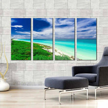 Load image into Gallery viewer, ocean beach canvas wall art cuba blue cloudy ocean 4 piece multiple canvas green santa maria island canvas print In Living Room
