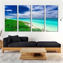 Load image into Gallery viewer, ocean beach canvas wall art cuba blue cloudy ocean 4 piece multiple canvas green santa maria island canvas print For Living room
