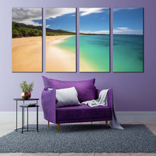 Load image into Gallery viewer, ocean beach canvas wall art hawaii blue sky ocean 4 piece canvas print green island of maui seascape canvas set For Living room
