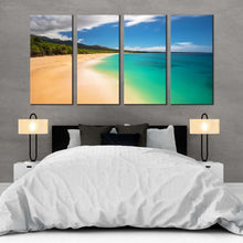 Load image into Gallery viewer, ocean beach canvas wall art hawaii blue sky ocean 4 piece canvas print green island of maui seascape canvas set For Bedroom
