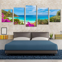 Load image into Gallery viewer, ocean beach canvas wall art italy green elba island canvas print tuscany blue ocean cavoli beach 5 piece canvas set For Bedroom
