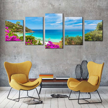 Load image into Gallery viewer, ocean beach canvas wall art italy green elba island canvas print tuscany blue ocean cavoli beach 5 piece canvas set In Your Living Room
