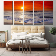 Load image into Gallery viewer, ocean beach canvas wall art red orange ocean sky 5 piece multiple canvas beautiful ocean canvas print For Bedroom
