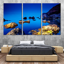 Load image into Gallery viewer, ocean boulders canvas wall art crimea ukraine brown ocean rocks 3 piece multi canvas blue ocean seascape triptych canvas print For Bedroom
