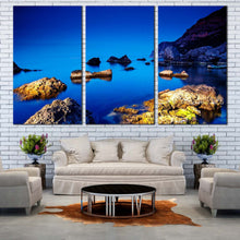 Load image into Gallery viewer, ocean boulders canvas wall art crimea ukraine brown ocean rocks 3 piece multi canvas blue ocean seascape triptych canvas print For Living Room
