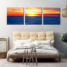 Load image into Gallery viewer, ocean  clouds  canvas  wall  art  orange  yellow  sunset  ocean  canvas  print  dramatic  blue  sea  waves  3  piece  canvas  set For Bedroom
