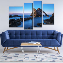 Load image into Gallery viewer, ocean coast canvas wall art brown ocean rocks 4 piece canvas set blue sky bow fiddle canvas print for living room
