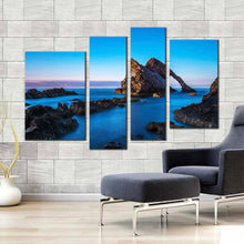 Load image into Gallery viewer, ocean coast canvas wall art brown ocean rocks 4 piece canvas set blue sky bow fiddle canvas print for your living room 
