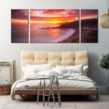 Load image into Gallery viewer, ocean landscape canvas wall art challaborough bay brown ocean beach 3 piece multi canvas yellow sunset clouds ocean triptych canvas print For Bedroom
