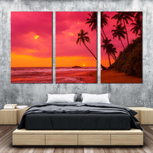 Load image into Gallery viewer, ocean landscape canvas wall art tropical orange sunset ocean 3 piece canvas set red ocean beach canvas print For Bedroom
