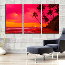 Load image into Gallery viewer, ocean landscape canvas wall art tropical orange sunset ocean 3 piece canvas set red ocean beach canvas print In Living Room
